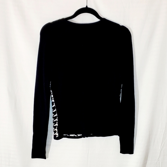 ❗️ Vintage Stretch Knit Houndstooth Zip Up Stretchy Sweater Large Black White - Picture 6 of 6